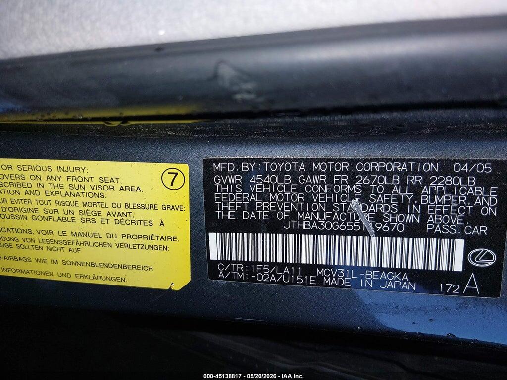 JTHBA30G655119670 2005 LEXUS ES 330 photo no. 9
