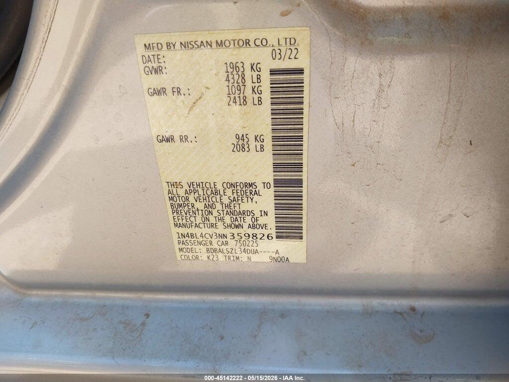 1N4BL4CV3NN359826 2022 NISSAN ALTIMA photo no. 9
