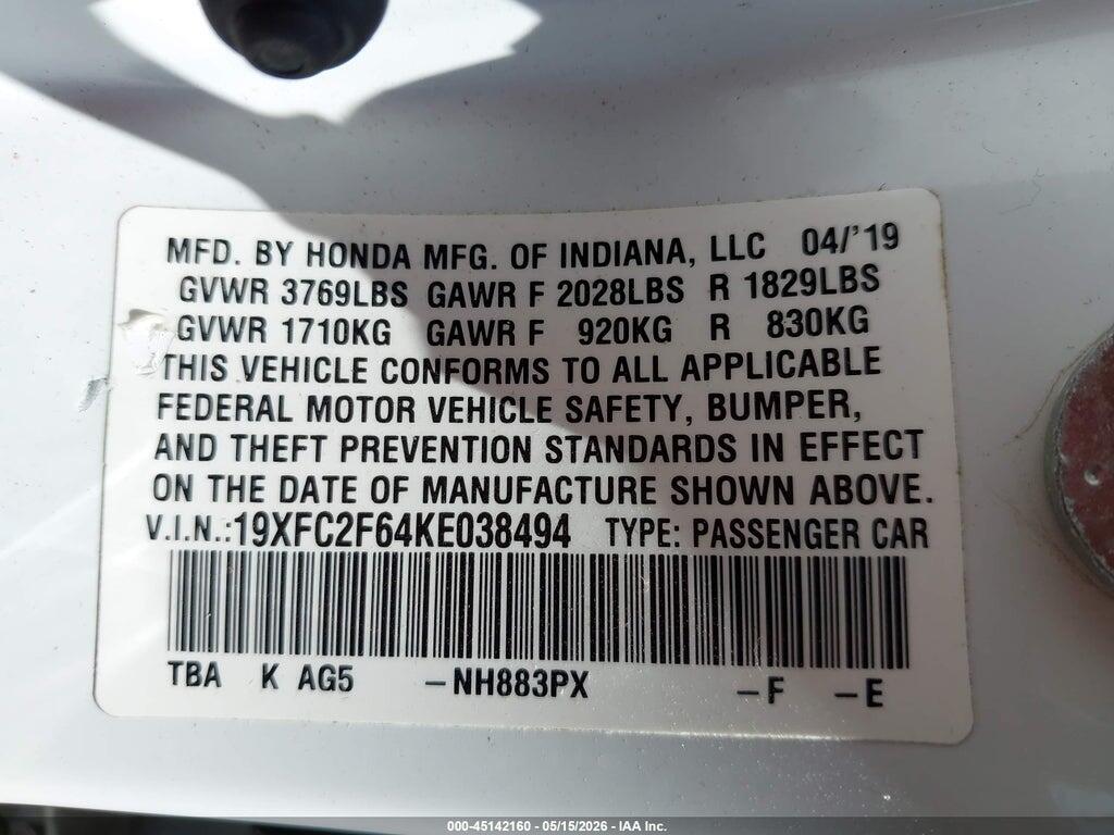 19XFC2F64KE038494 2019 HONDA CIVIC photo no. 9