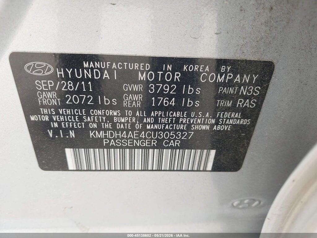 KMHDH4AE4CU305327 2012 HYUNDAI ELANTRA photo no. 9