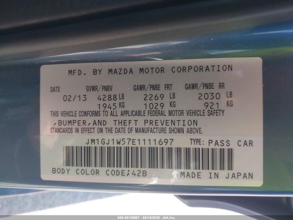JM1GJ1W57E1111697 2014 MAZDA MAZDA6 photo no. 9