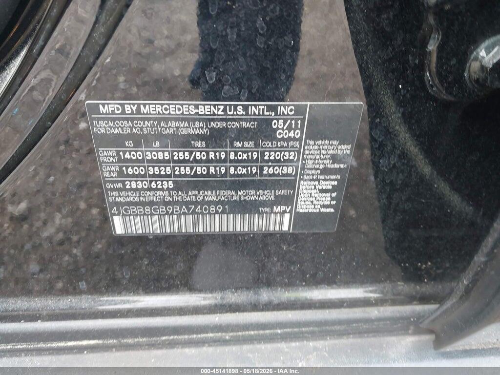 4JGBB8GB9BA740891 2011 MERCEDES-BENZ ML 350 photo no. 9