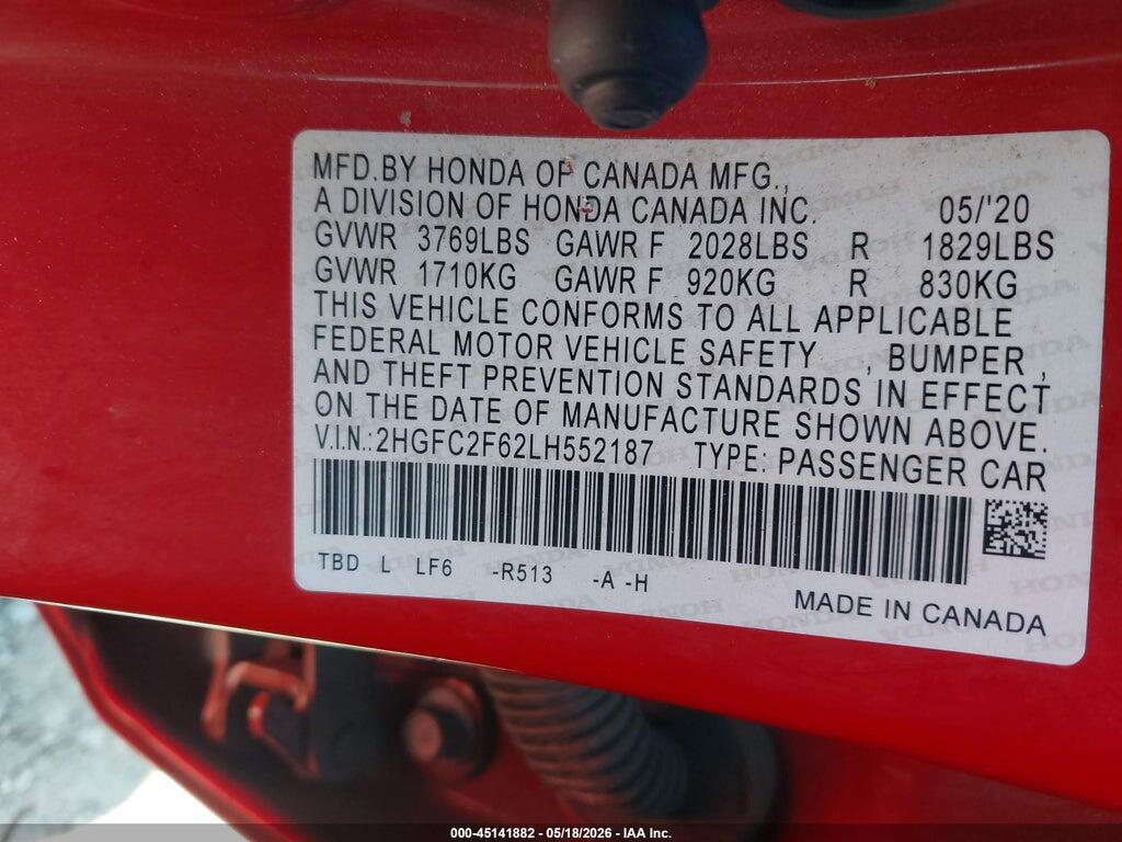 2HGFC2F62LH552187 2020 HONDA CIVIC photo no. 9