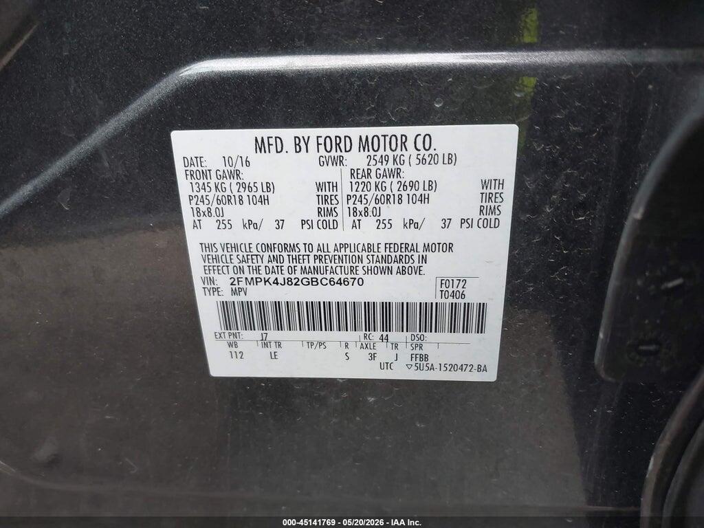 2FMPK4J82GBC64670 2016 FORD EDGE photo no. 9