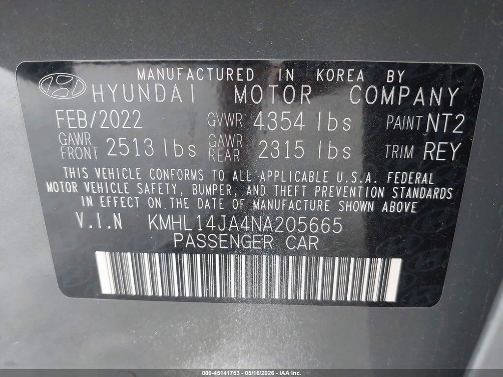 KMHL14JA4NA205665 2022 HYUNDAI SONATA photo no. 9