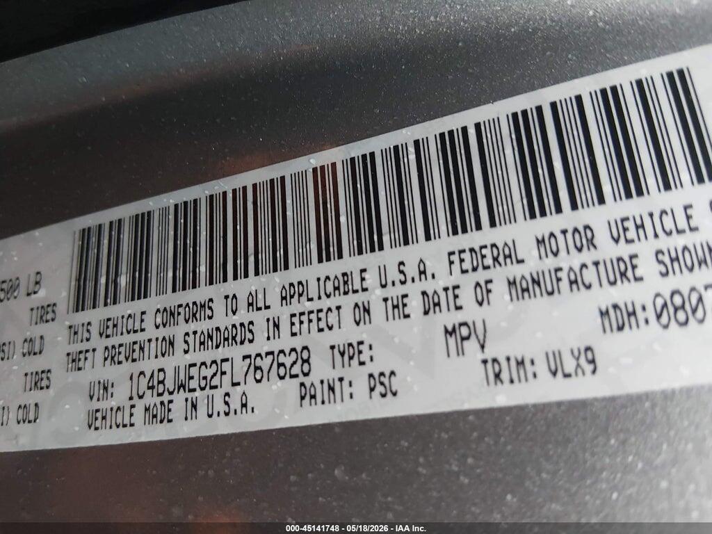 1C4BJWEG2FL767628 2015 JEEP WRANGLER UNLIMITED photo no. 9