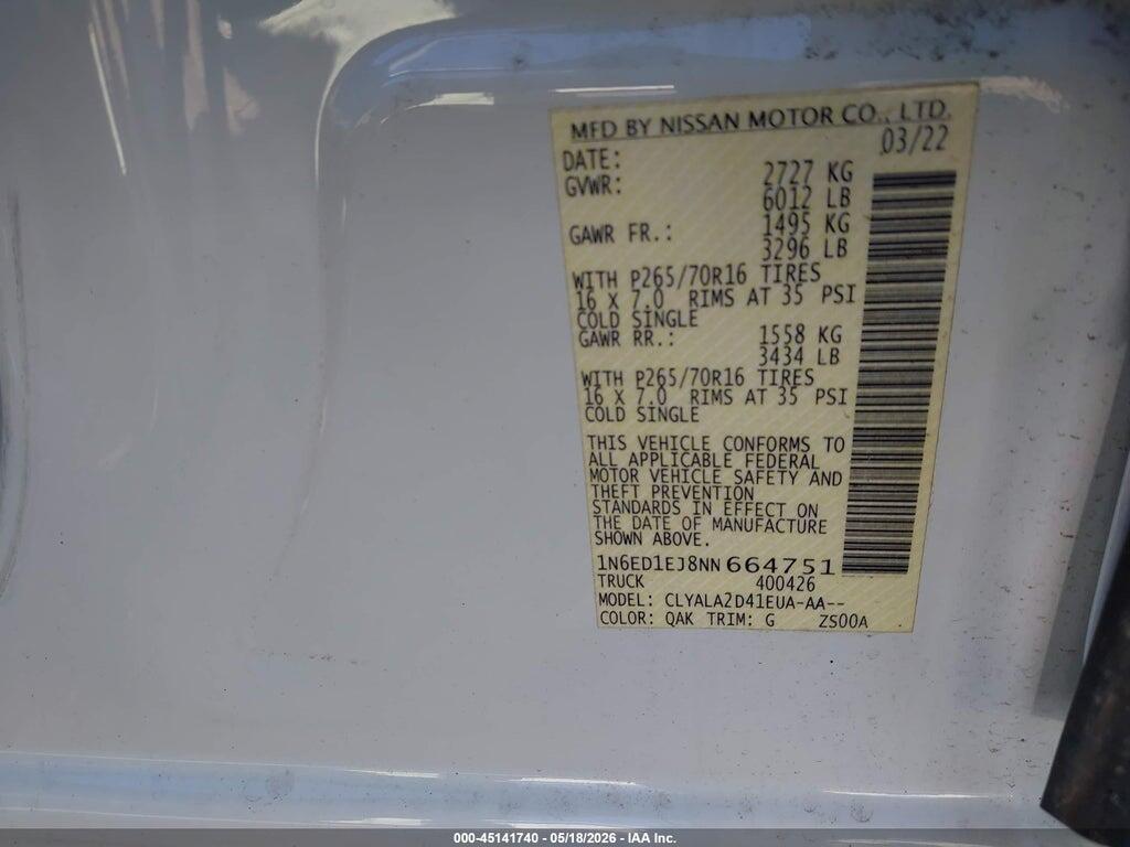 1N6ED1EJ8NN664751 2022 NISSAN FRONTIER photo no. 9