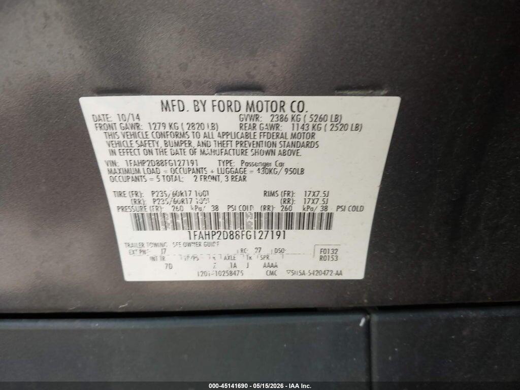 1FAHP2D88FG127191 2015 FORD TAURUS photo no. 9