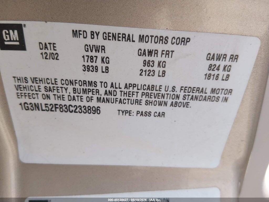 1G3NL52F83C233896 2003 OLDSMOBILE ALERO photo no. 9