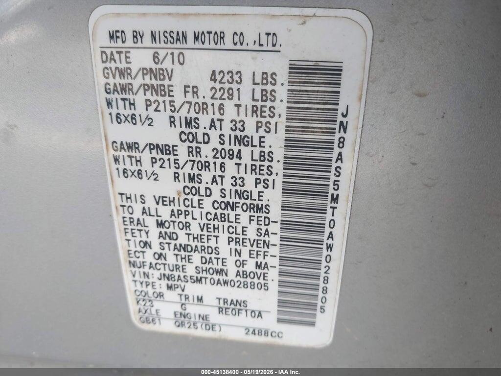 JN8AS5MT0AW028805 2010 NISSAN ROGUE photo no. 9