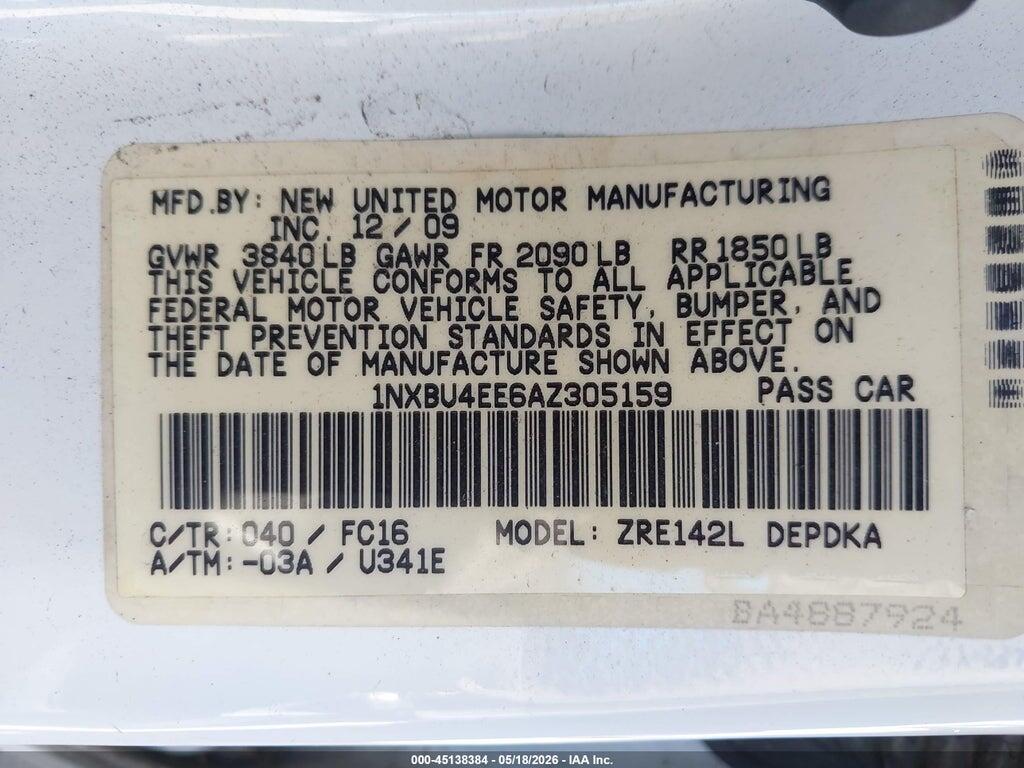 1NXBU4EE6AZ305159 2010 TOYOTA COROLLA photo no. 9