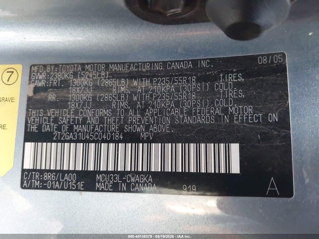 2T2GA31U45C040184 2005 LEXUS RX 330 photo no. 9