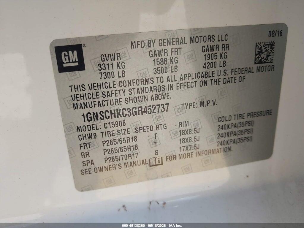 1GNSCHKC3GR452737 2016 CHEVROLET SUBURBAN photo no. 9
