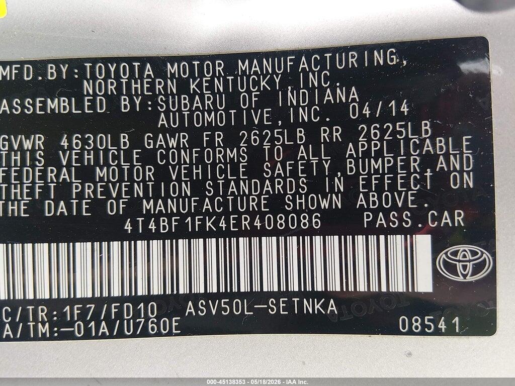 4T4BF1FK4ER408086 2014 TOYOTA CAMRY photo no. 9