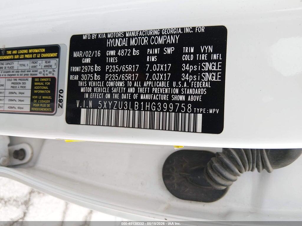 5XYZU3LB1HG399758 2017 HYUNDAI SANTA FE SPORT photo no. 9