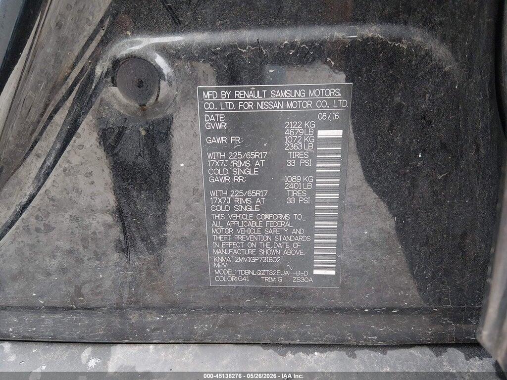 KNMAT2MV1GP731602 2016 NISSAN ROGUE photo no. 9