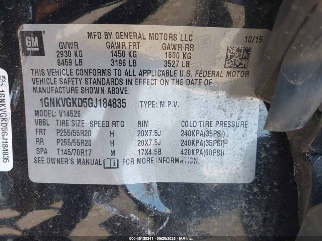 1GNKVGKD5GJ184835 2016 CHEVROLET TRAVERSE photo no. 9
