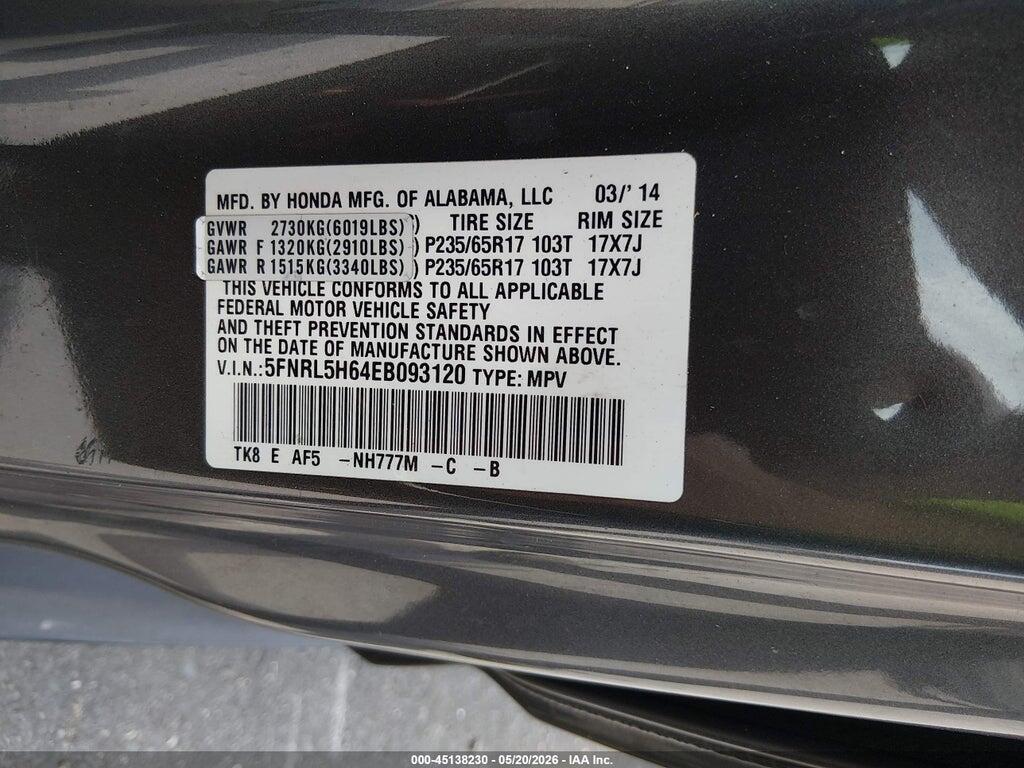 5FNRL5H64EB093120 2014 HONDA ODYSSEY photo no. 9