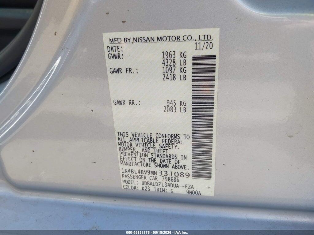 1N4BL4BV9MN331089 2021 NISSAN ALTIMA photo no. 9