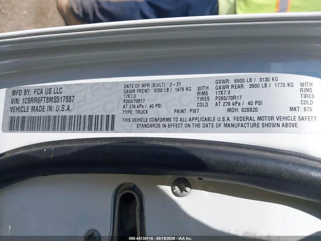 1C6RR6FT8MS517887 2021 RAM 1500 CLASSIC photo no. 9