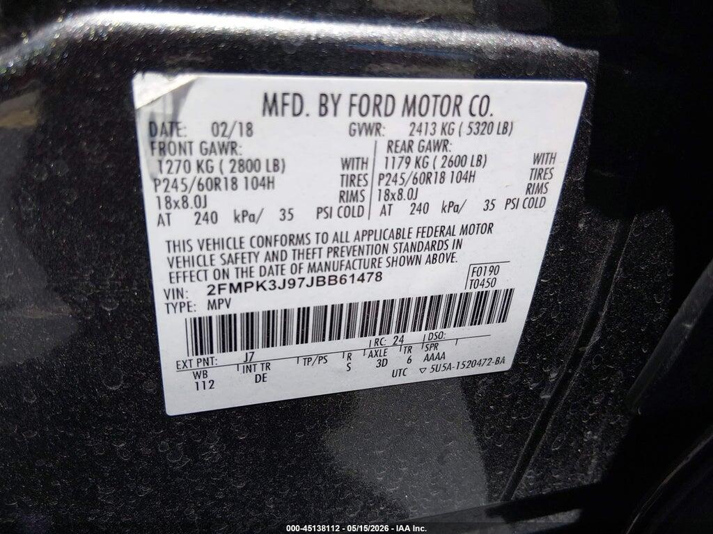2FMPK3J97JBB61478 2018 FORD EDGE photo no. 9