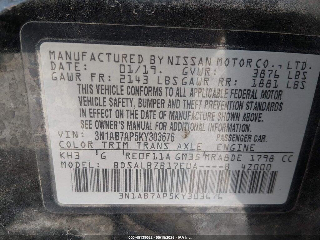3N1AB7AP5KY303676 2019 NISSAN SENTRA photo no. 9