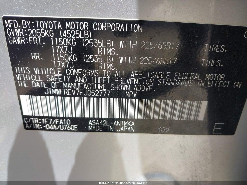 JTMWFREV7FJ052777 2015 TOYOTA RAV4 photo no. 9