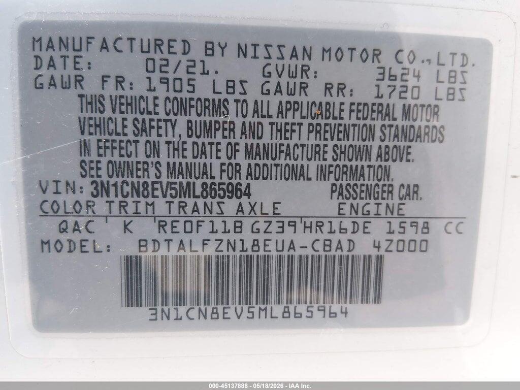 3N1CN8EV5ML865964 2021 NISSAN VERSA photo no. 9