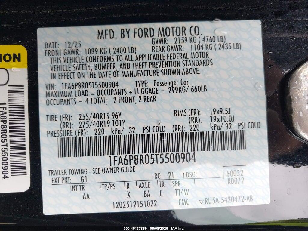 1FA6P8R05T5500904 2026 FORD MUSTANG photo no. 9