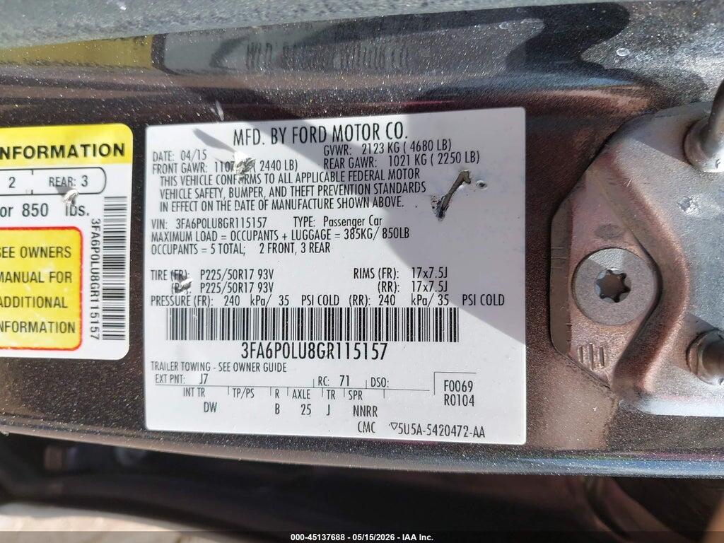 3FA6P0LU8GR115157 2016 FORD FUSION HYBRID photo no. 9