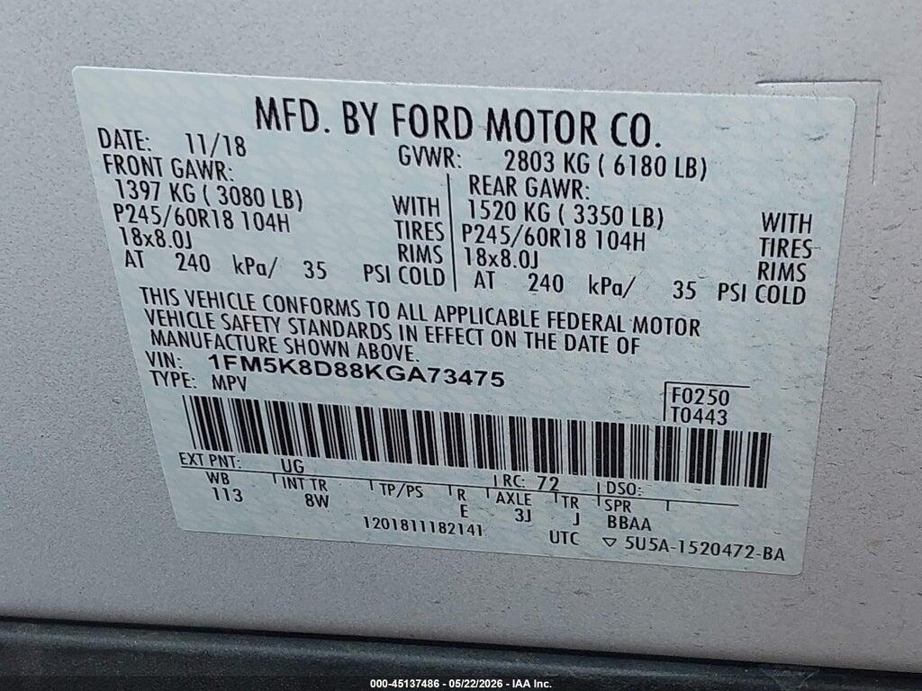 1FM5K8D88KGA73475 2019 FORD EXPLORER photo no. 9