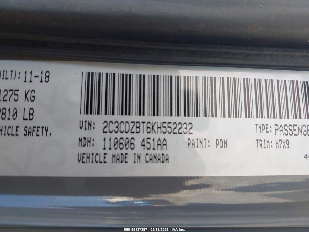 2C3CDZBT6KH552232 2019 DODGE CHALLENGER photo no. 9