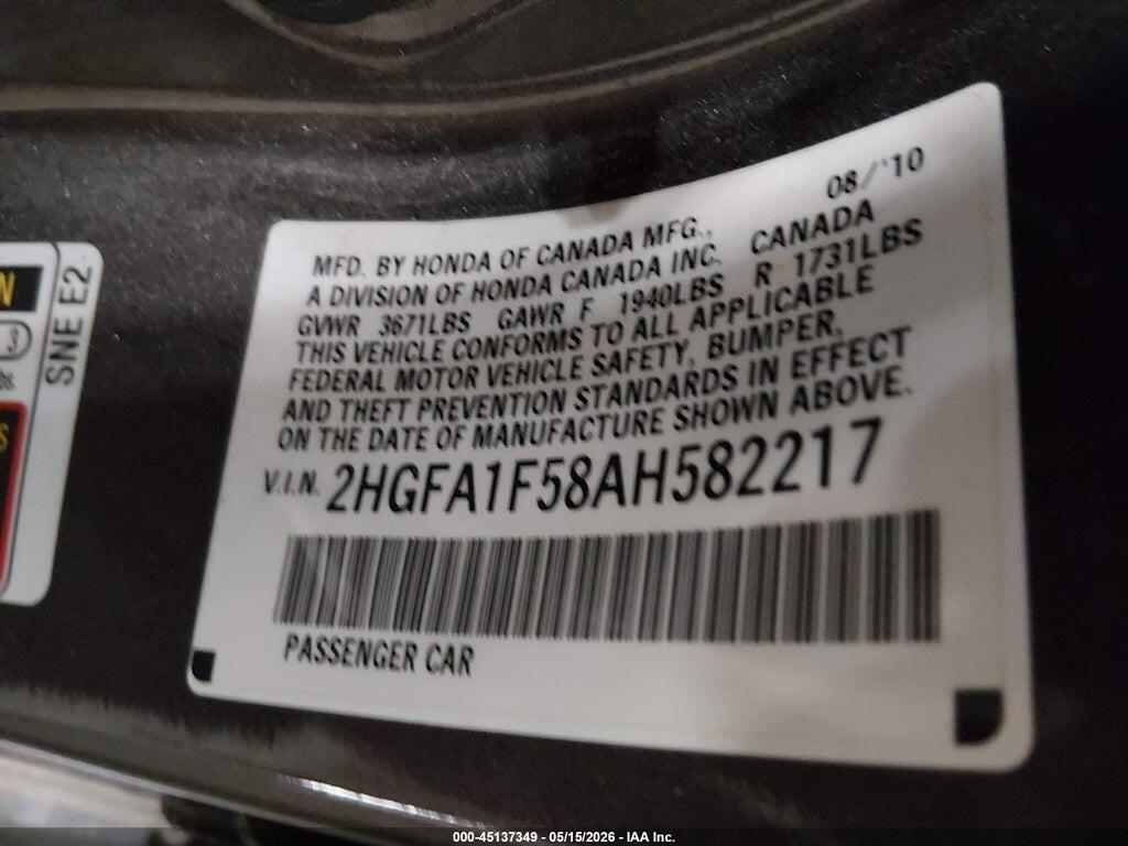 2HGFA1F58AH582217 2010 HONDA CIVIC photo no. 9