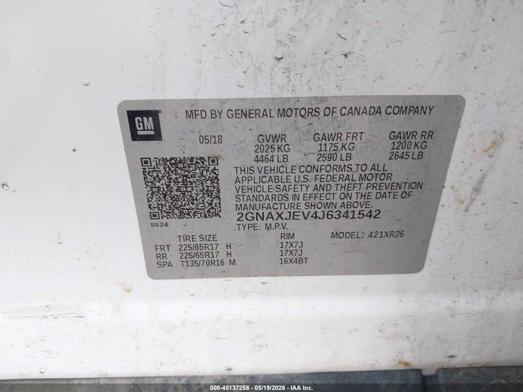 2GNAXJEV4J6341542 2018 CHEVROLET EQUINOX photo no. 9
