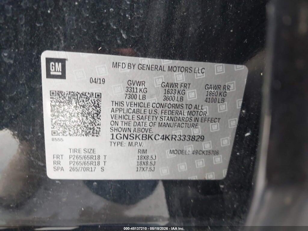 1GNSKBKC4KR333829 2019 CHEVROLET TAHOE photo no. 9