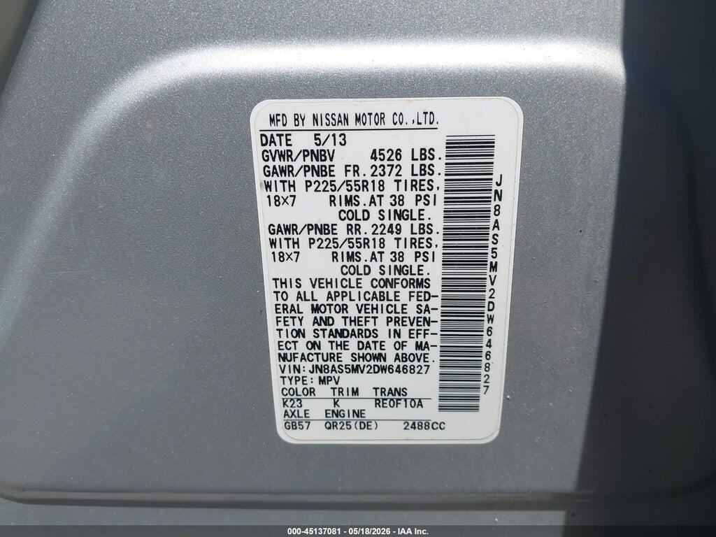 JN8AS5MV2DW646827 2013 NISSAN ROGUE photo no. 9
