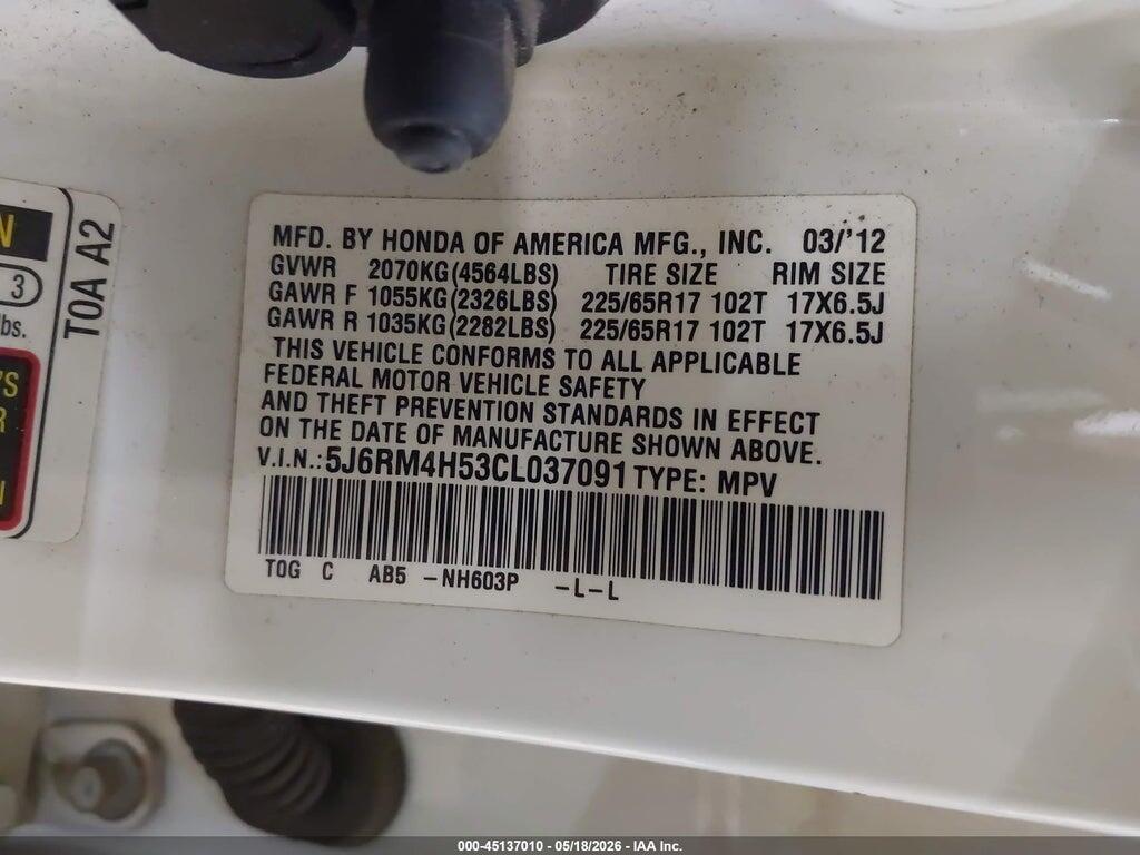 5J6RM4H53CL037091 2012 HONDA CR-V photo no. 9
