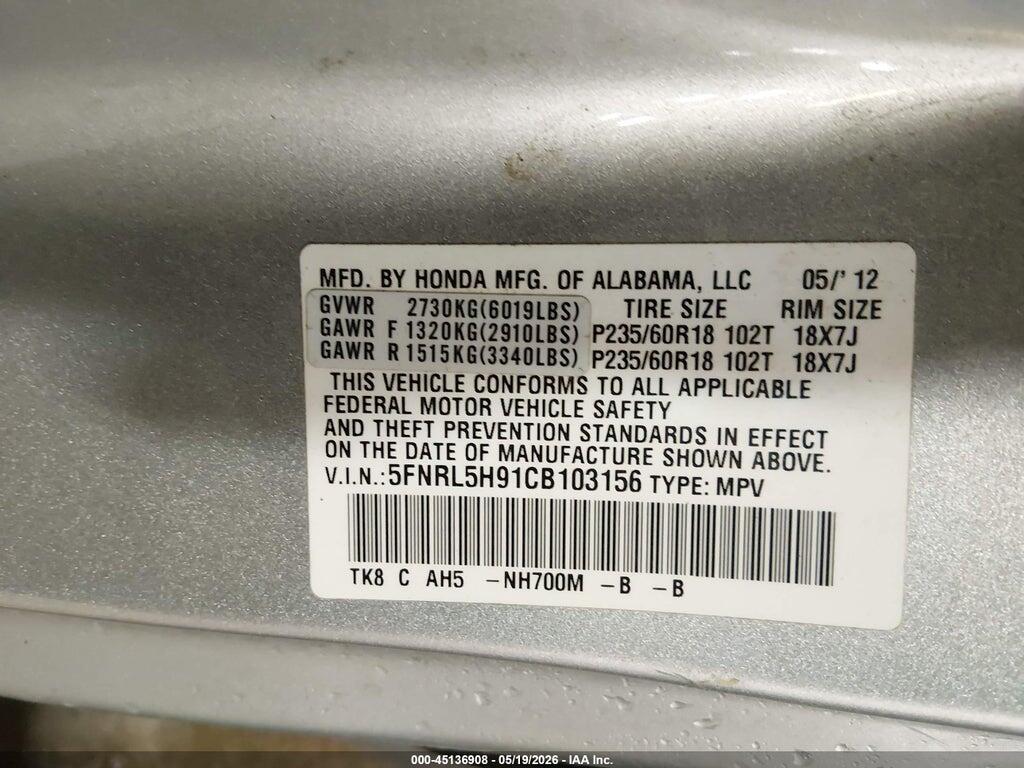 5FNRL5H91CB103156 2012 HONDA ODYSSEY photo no. 9