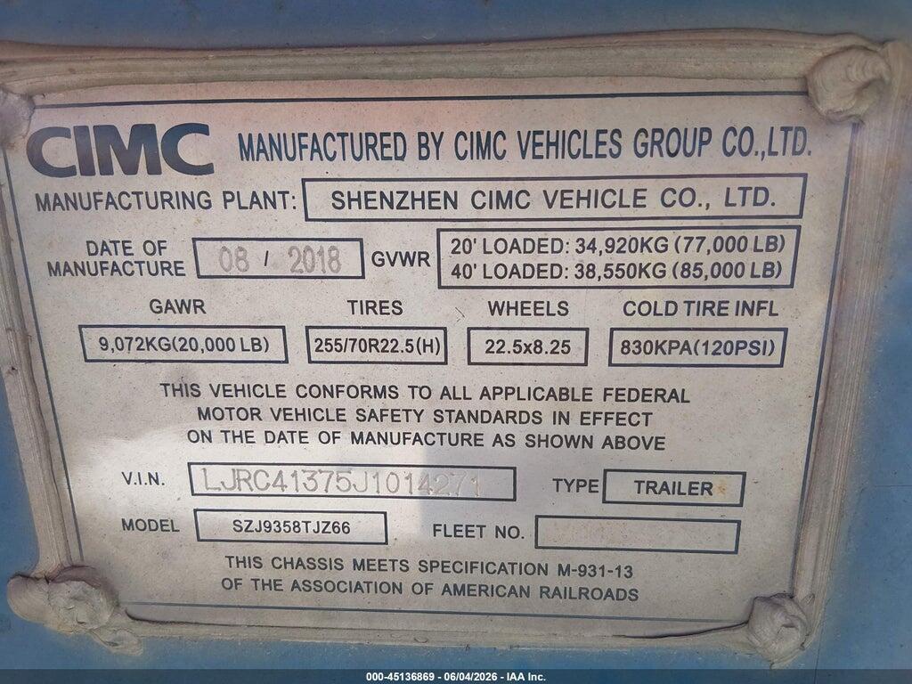 LJRC41375J1014271 2018 CIMC TRAILERS UNKNOWN photo no. 9