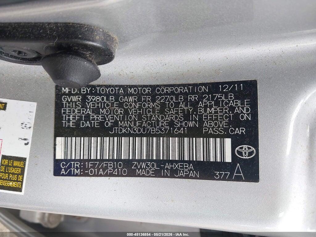 JTDKN3DU7B5371641 2011 TOYOTA PRIUS photo no. 9