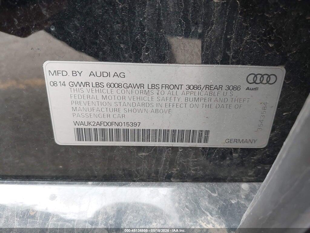 WAUK2AFD0FN015397 2015 AUDI S8 photo no. 9