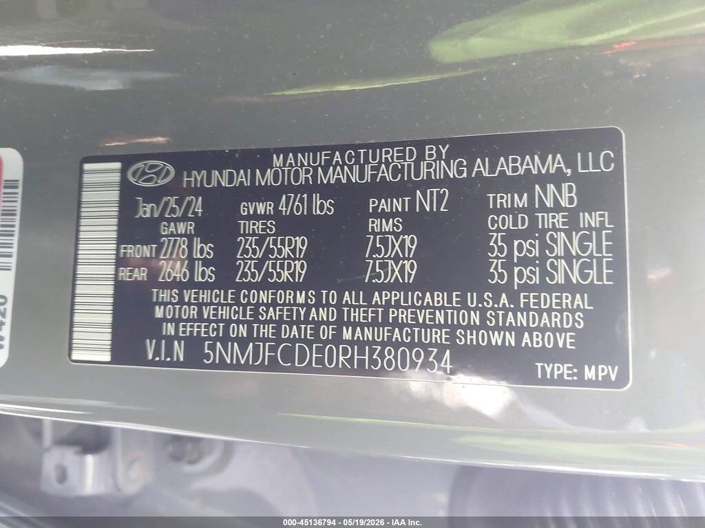 5NMJFCDE0RH380934 2024 HYUNDAI TUCSON photo no. 9