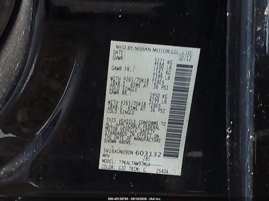 5N1BA0ND9DN603132 2013 NISSAN ARMADA photo no. 9