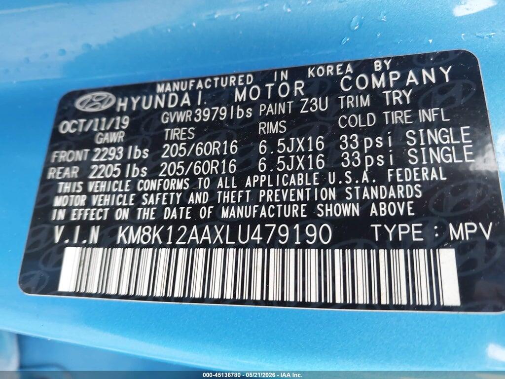 KM8K12AAXLU479190 2020 HYUNDAI KONA photo no. 9