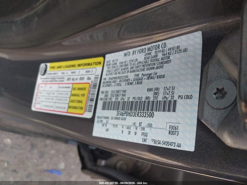3FA6P0HD3ER333500 2014 FORD FUSION photo no. 9