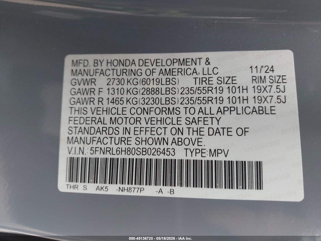 5FNRL6H80SB026453 2025 HONDA ODYSSEY photo no. 9