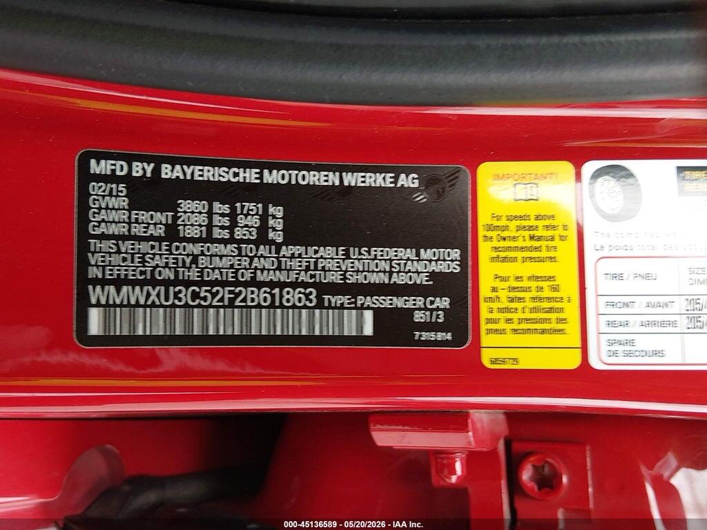 WMWXU3C52F2B61863 2015 MINI HARDTOP photo no. 9