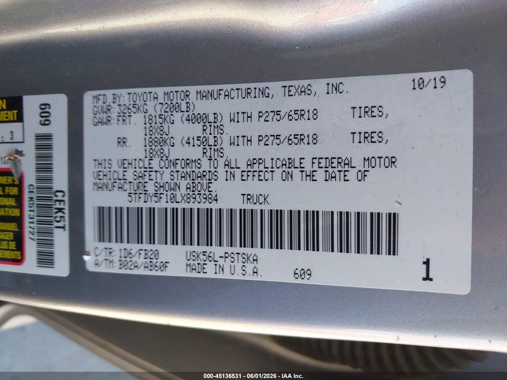 5TFDY5F10LX893984 2020 TOYOTA TUNDRA photo no. 9
