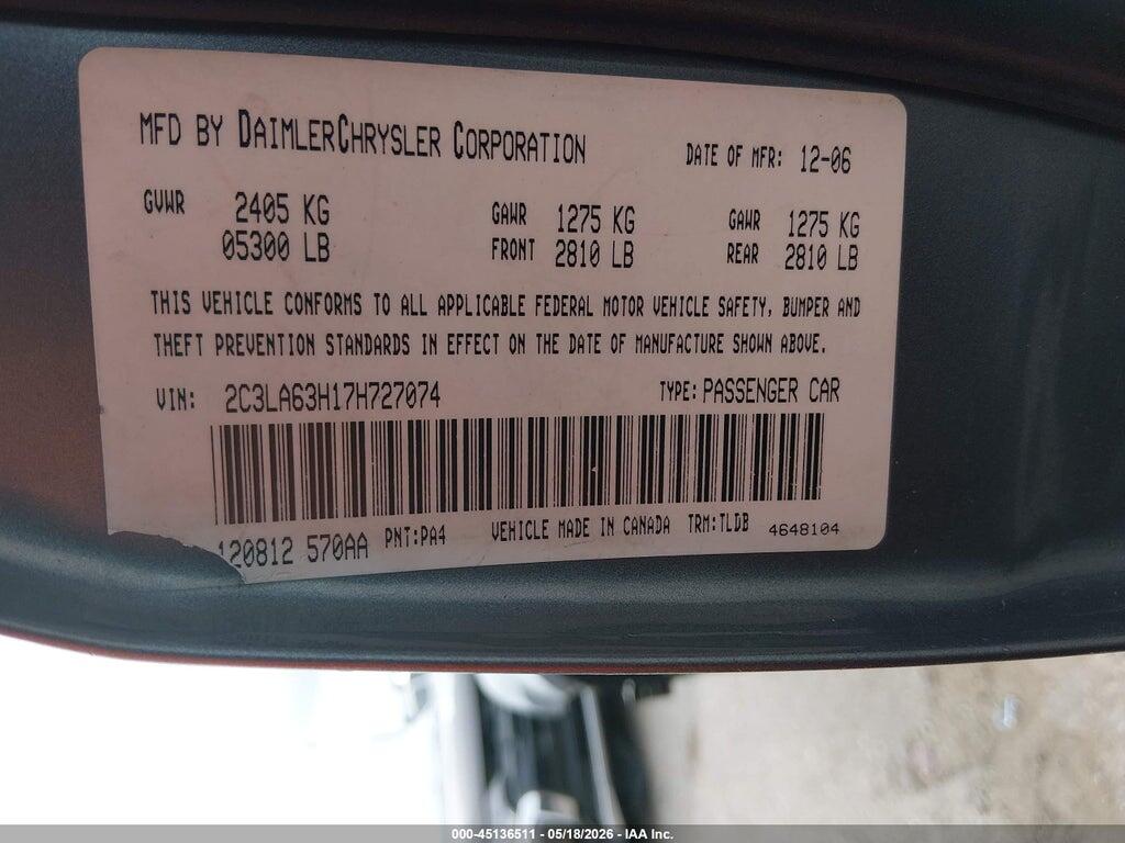 2C3LA63H17H727074 2007 CHRYSLER 300C photo no. 9