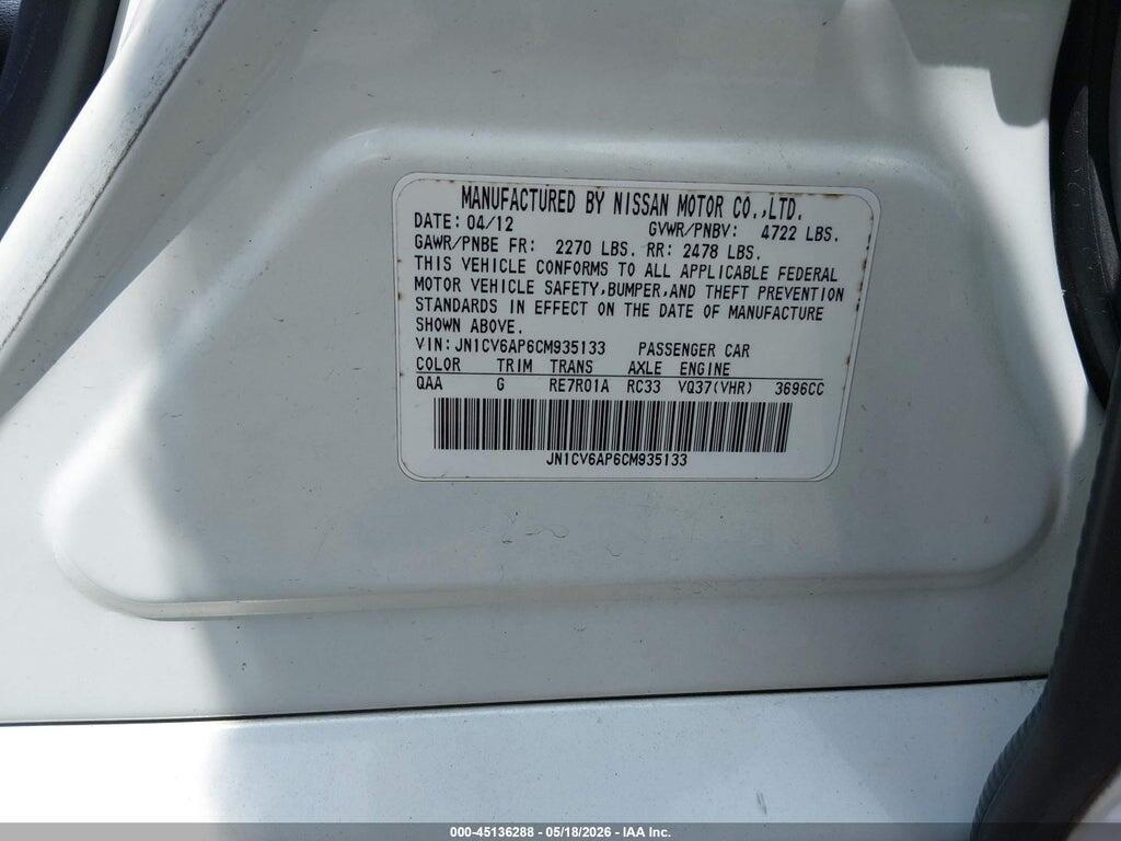 JN1CV6AP6CM935133 2012 INFINITI G37 photo no. 9